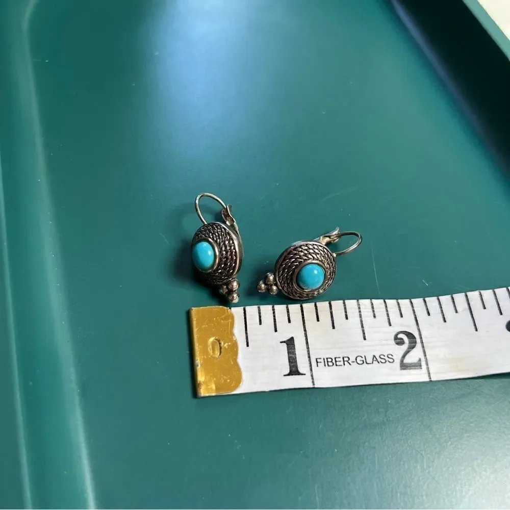 Vintage 3 Pairs Southwestern Navajo Turquoise Silver Toned Collar Clips Earrings